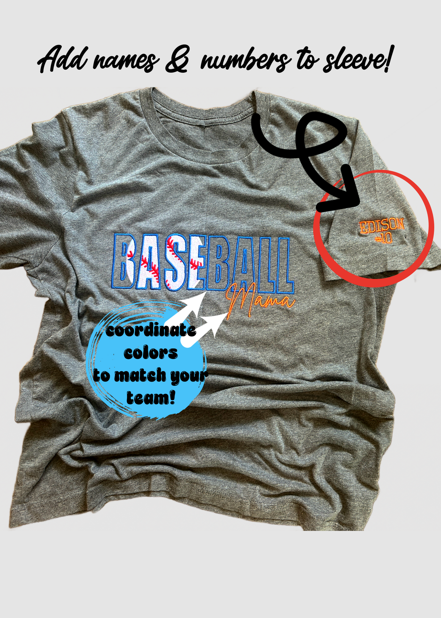 Custom Embroidered Baseball Mama Tee or Sweatshirt