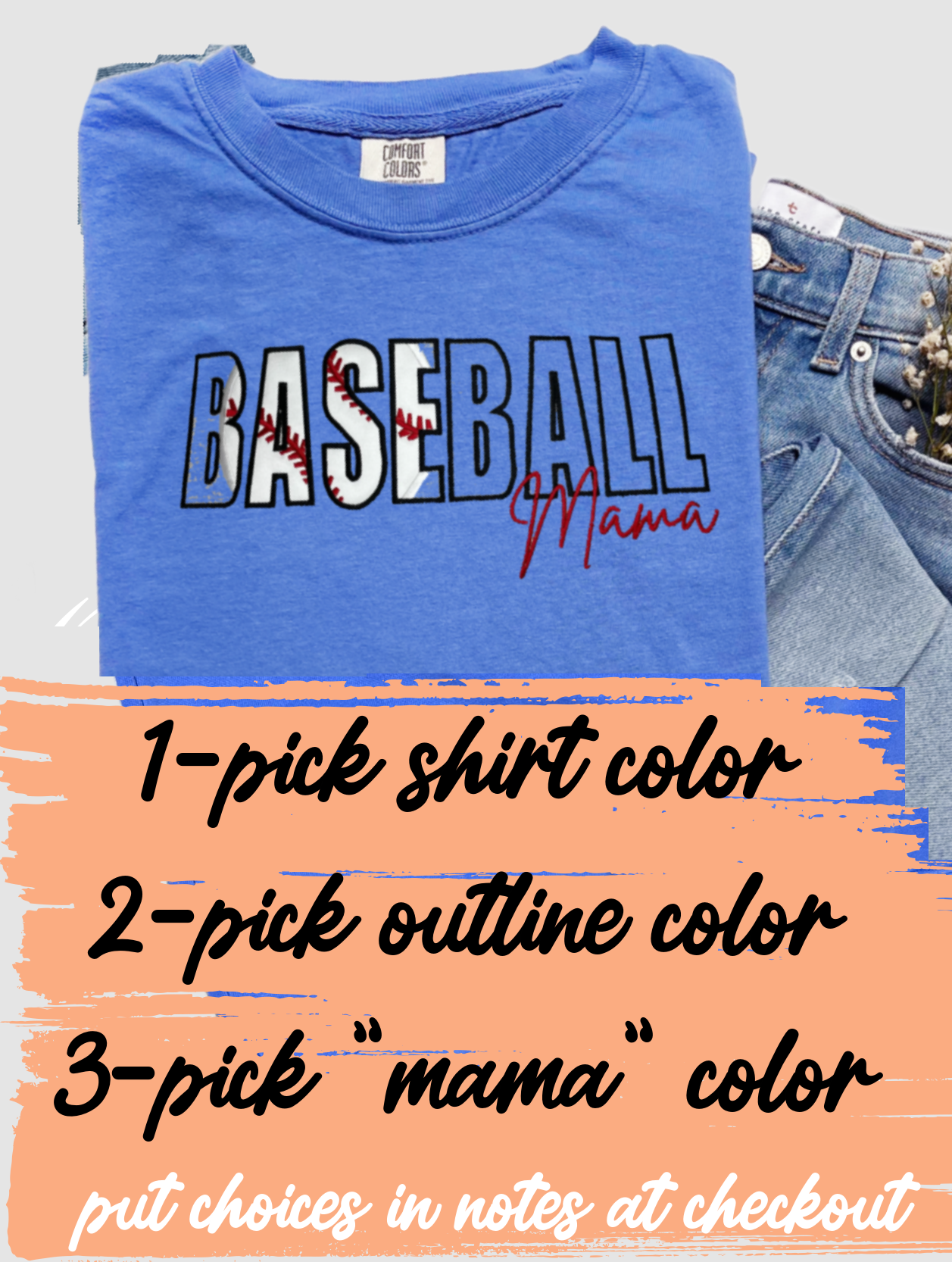 Custom Embroidered Baseball Mama Tee or Sweatshirt